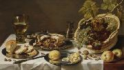 Pieter Claesz Tabletop Still Life with Mince Pie and Basket of Grapes Germany oil painting artist